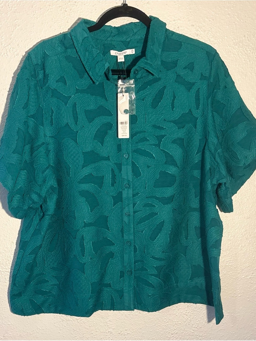 Chico's Lightweight Semi-Sheer Long Sleeve Button Down Green Blouse NWT Size 18